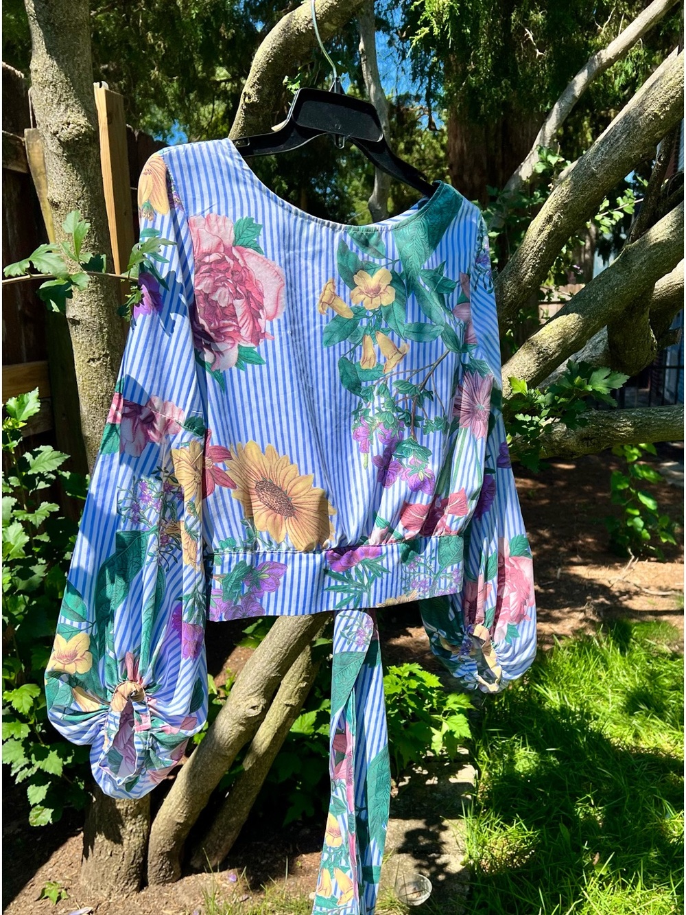 Jeuvre Crop Blouse blouson Longsleeve S floral bow feminine peasant top